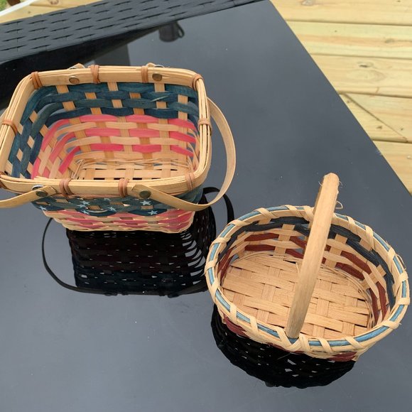 4th of July, 2 Patriotic Wicker Baskets -One Rectangle, One Oval - Stars/Stripes - Picture 2 of 9